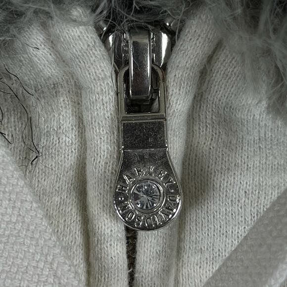 Vintage Harley Davidson Fur Trim Zip Hoodie M Gray Felted Logo Y2K Tattoo Style - Picture 9 of 16